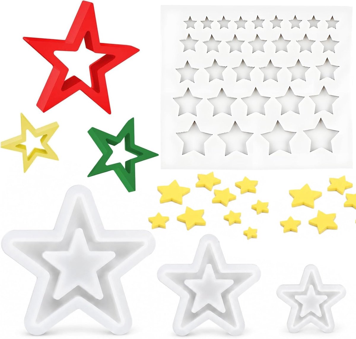 Silicone vormen Kerst – set van 4 stuks, silicone vorm Sterren om te gieten - ShopVlot