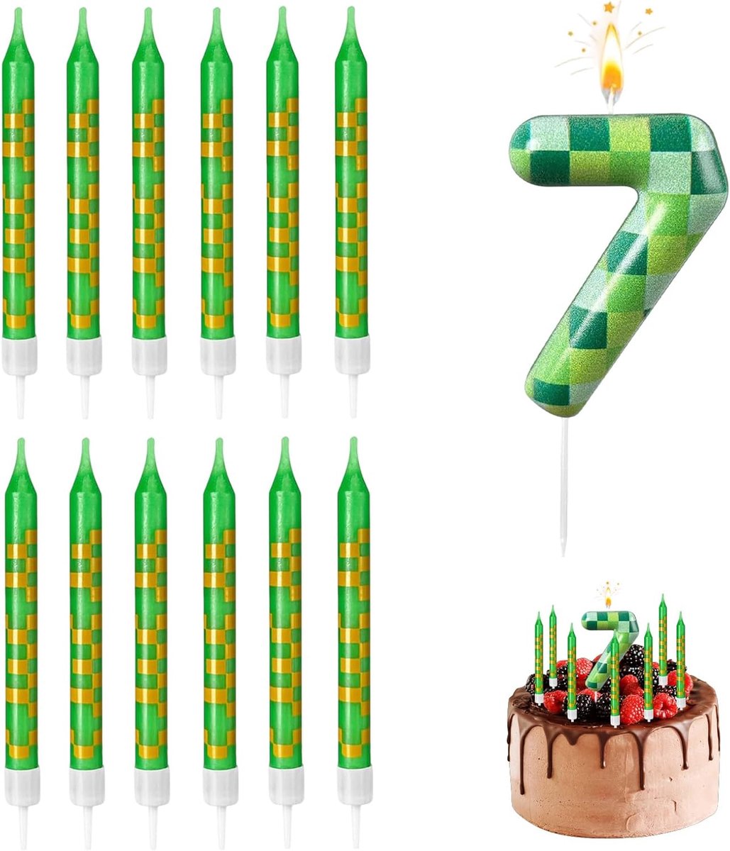 Cadeaukaarsen 13 Stuks - Groene Pixel Kaarten - Persoonlijke Verjaardag - Voor Jongens en Meisjes - ShopVlot