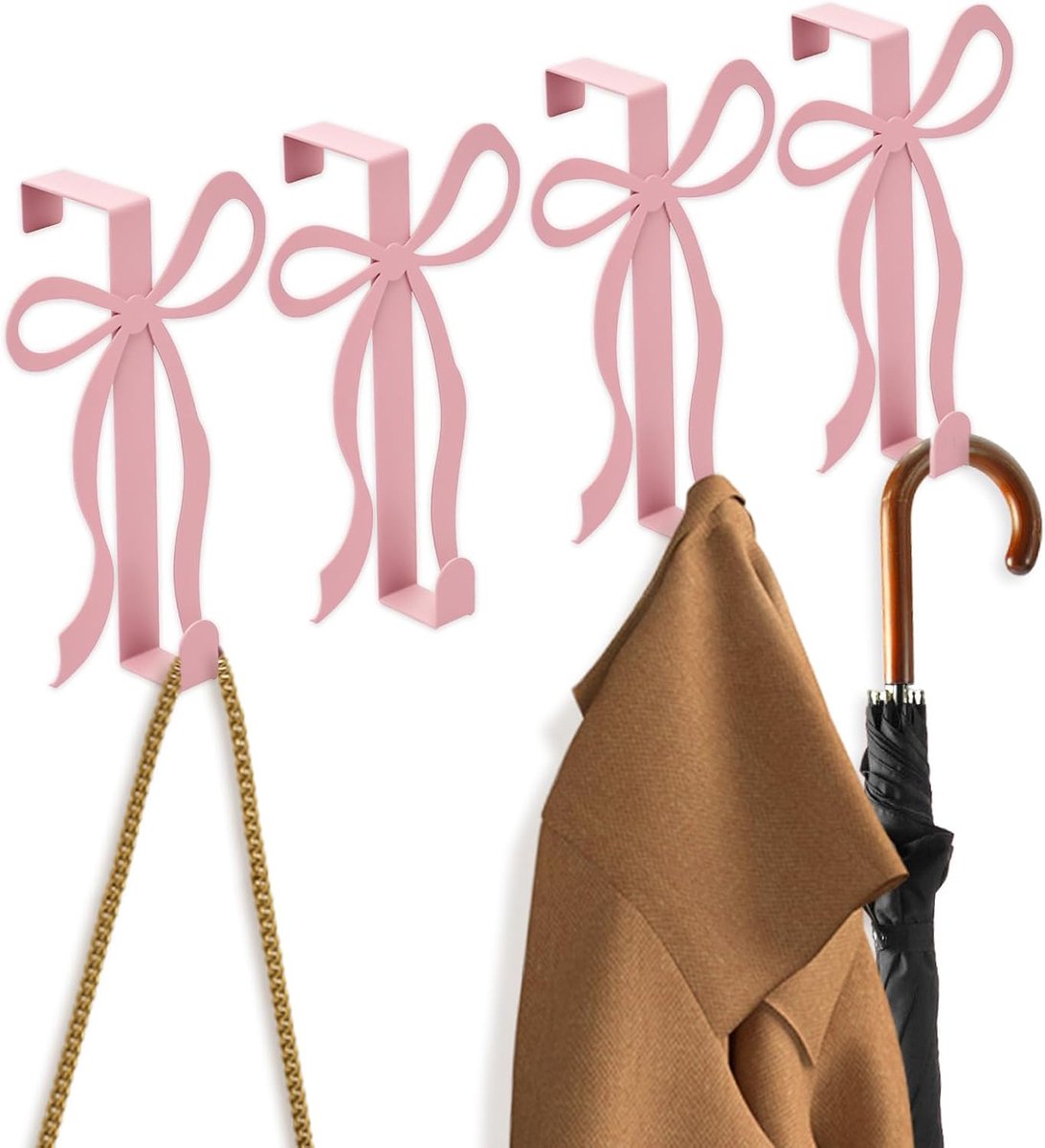Deurhaken 18 cm - Roze strik - Decoratieve haak - Ruimtebesparend voor kleding - ShopVlot