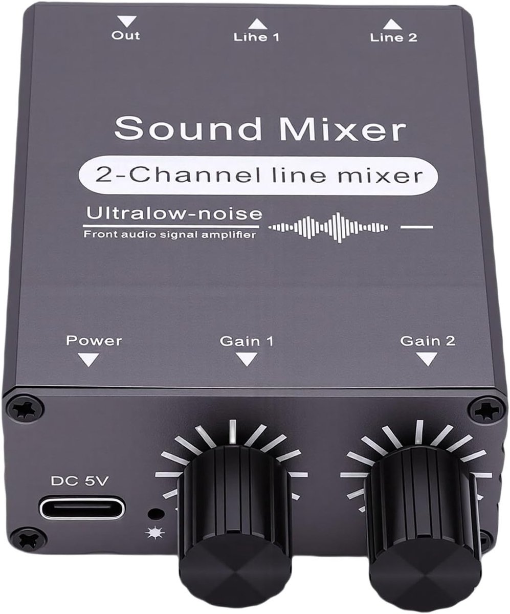 DJ Audio Mixer - 2 Kanaals Mini Geluidsmengpaneel - Dubbele Volumeregeling - Ideaal voor Karaoke en Podcasting - ShopVlot
