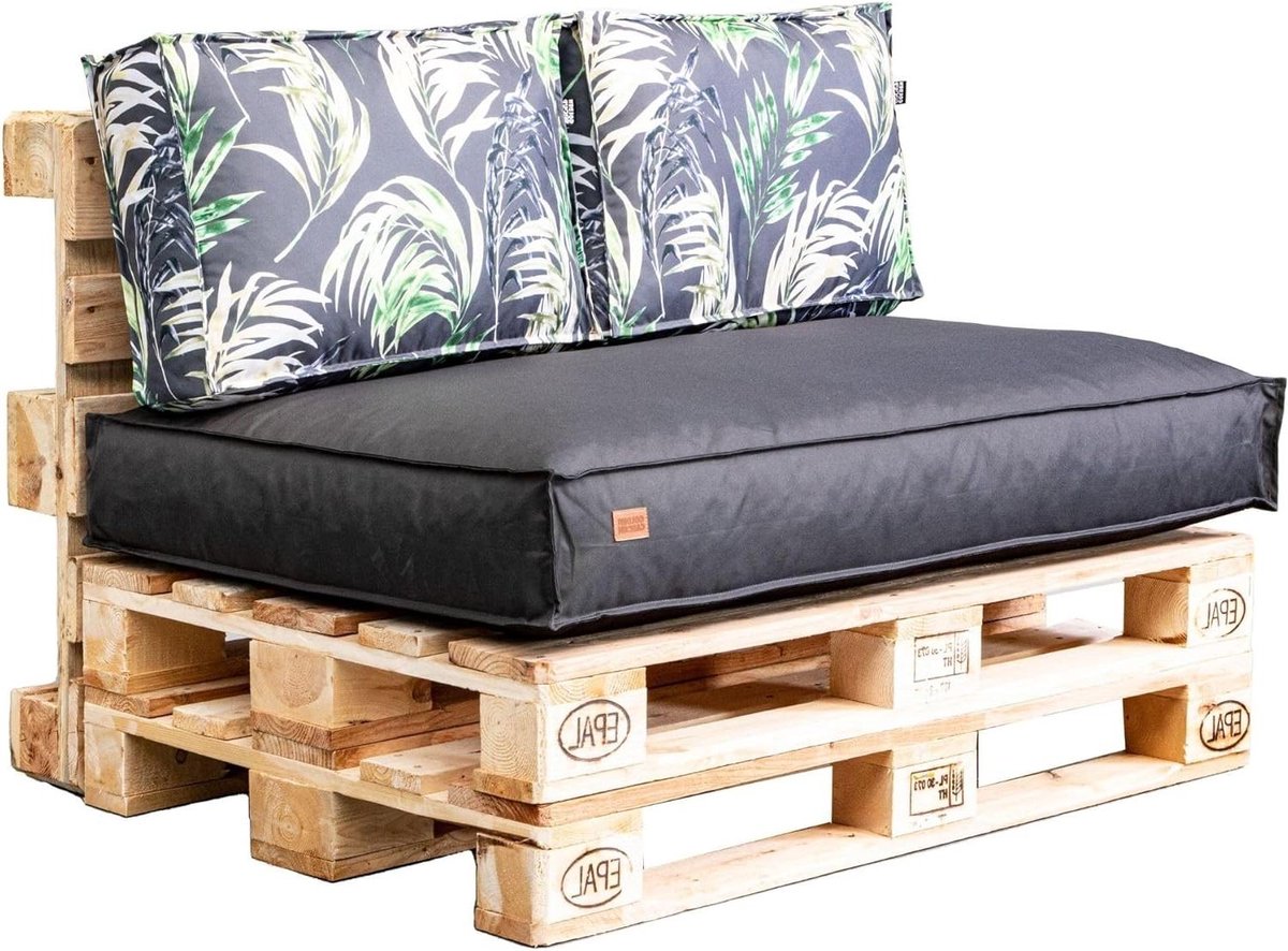 Tuinkussen Set - Palletkussens - Loungen Buiten - Waterafstotend - 120x80 cm - Grafiet Palmbomen