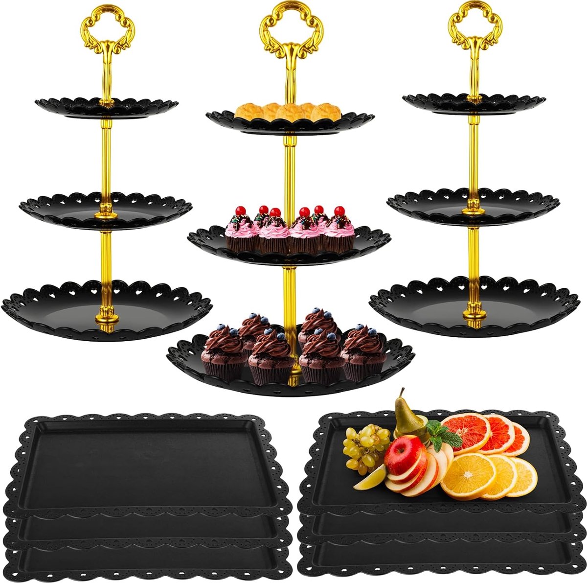 Desserttafel Display Set 9-delig - 3 Laags Cupcake Stands - Elegante Serveerschalen - Perfect voor Feestjes - ShopVlot