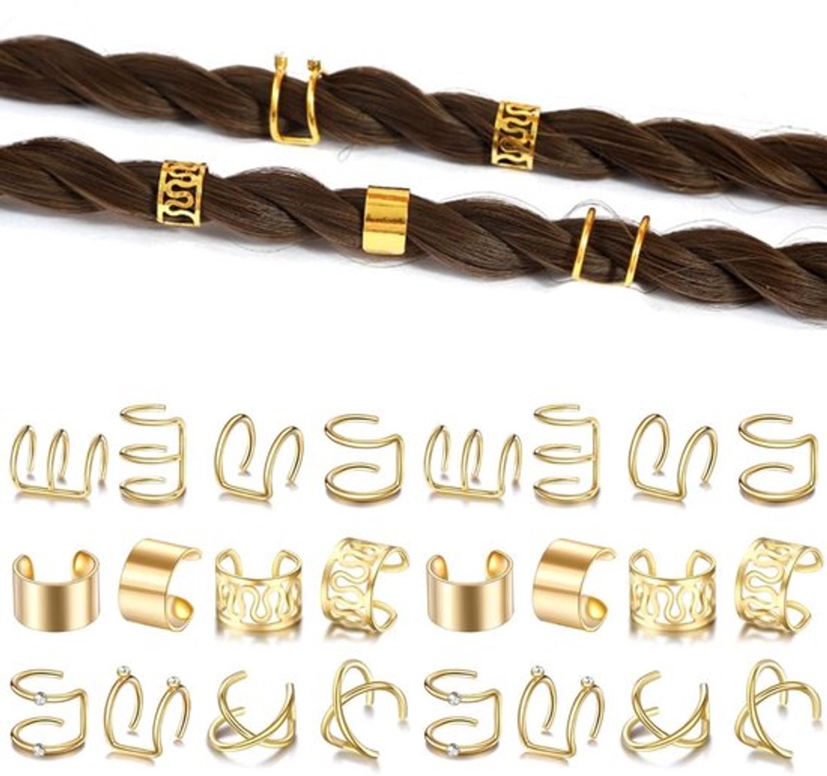 Haarringen 24 Stuks - Dreadlocks Sieraden - Vlechten Accessoires - Haarspelden - Haaraccessoires Vrouwen - Modieuze Stijlen