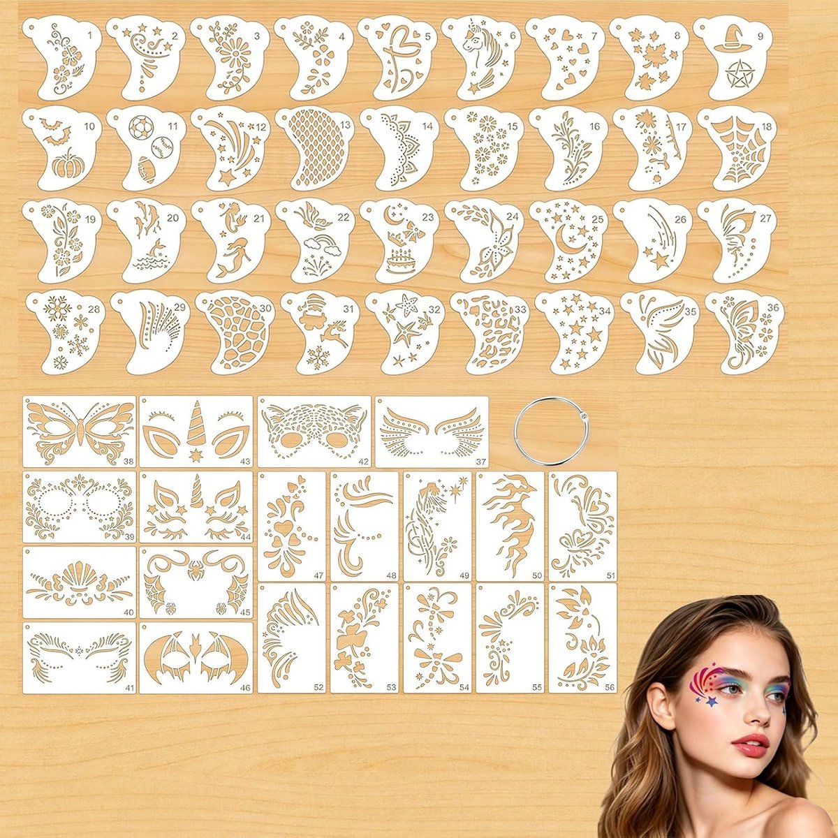 Make-upsjablonen kinderen 46 stuks - herbruikbare sjablonen - veelzijdige ontwerpen - voor creatieve schminkplezier - ShopVlot