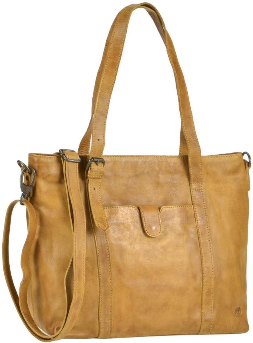 Schoudertas dames 34x27cm - Leder - Mosterdgeel - Handige shopper voor dagelijks gebruik - ShopVlot
