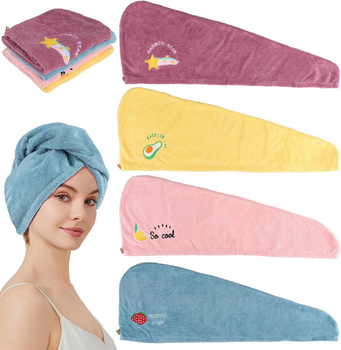 Haarhanddoek Wrap 4 Pack - Microvezel voor lang haar - Absorberend en zacht - Sneldrogend voor dagelijks gebruik - ShopVlot