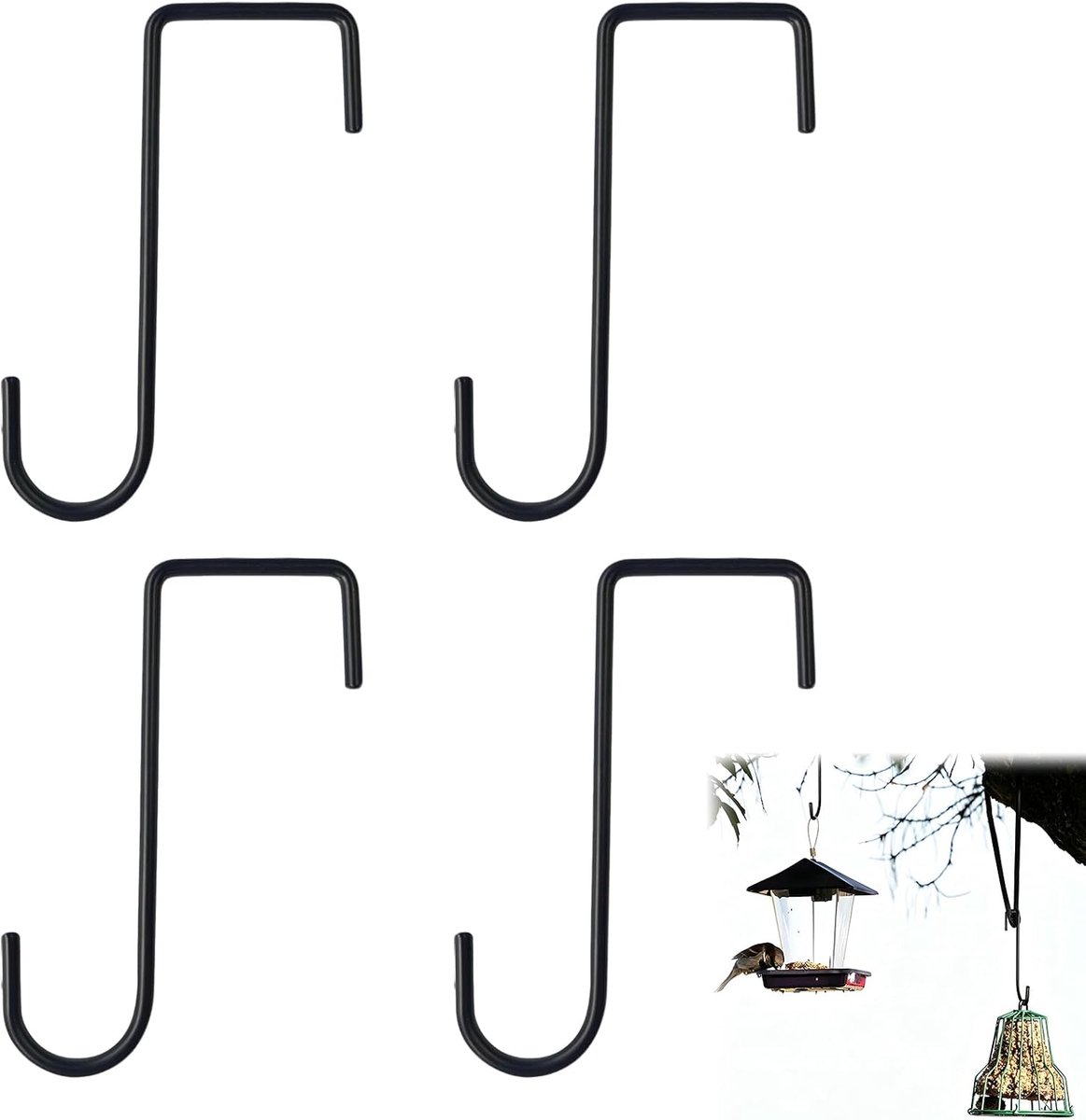 S-vormige ophanghaken set van 4 - robuuste metalen balkon- en terrashaken - zwart - ideaal voor planten en accessoires - ShopVlot