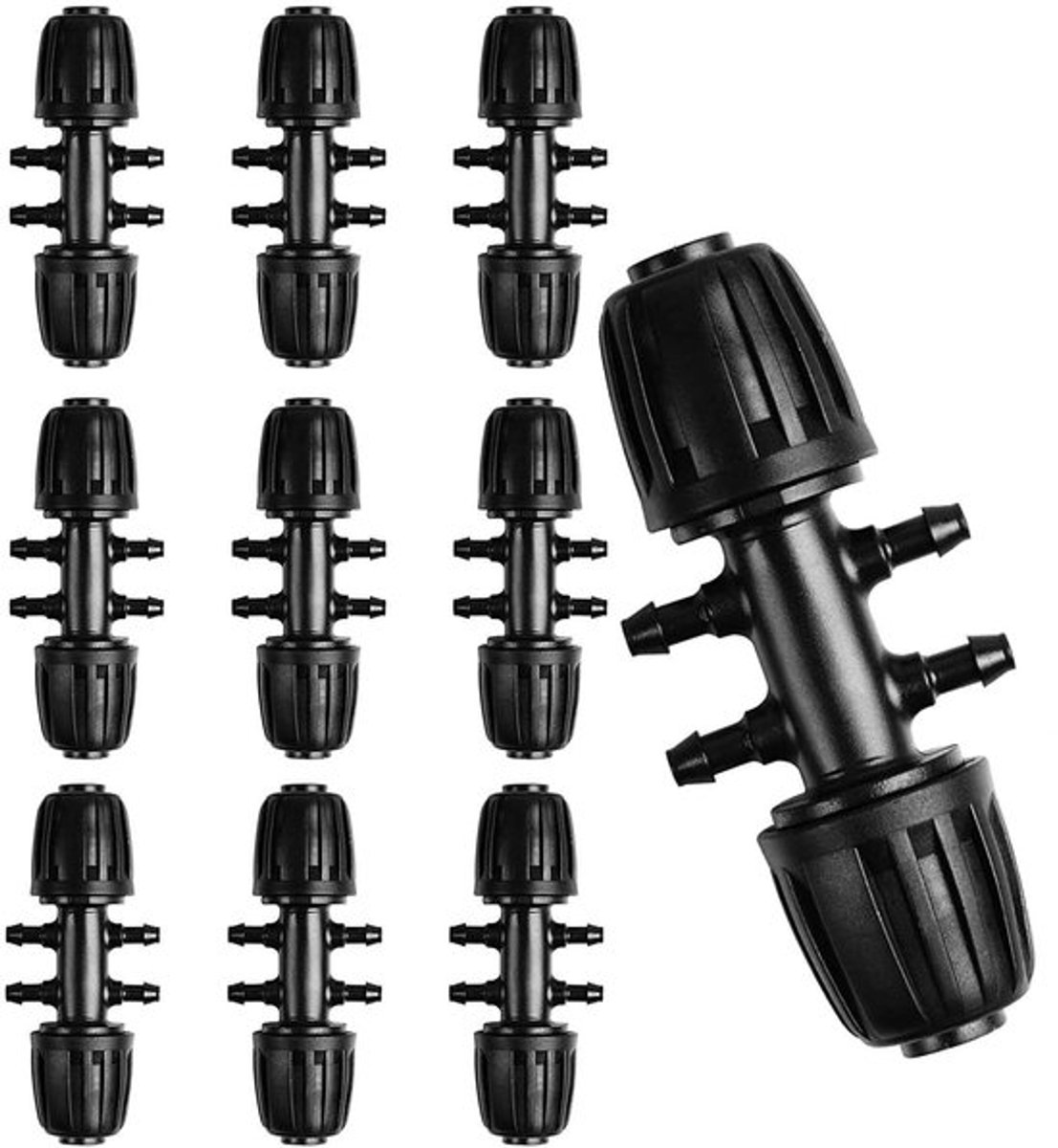 Prikkeldraad Tee Connectors - 10 Stuks - Druppelirrigatie - Kunststof - Waterdicht - Duurzaam - Geschikt voor 1/2" tot 1/4" Slangen - Irrigatieconnector