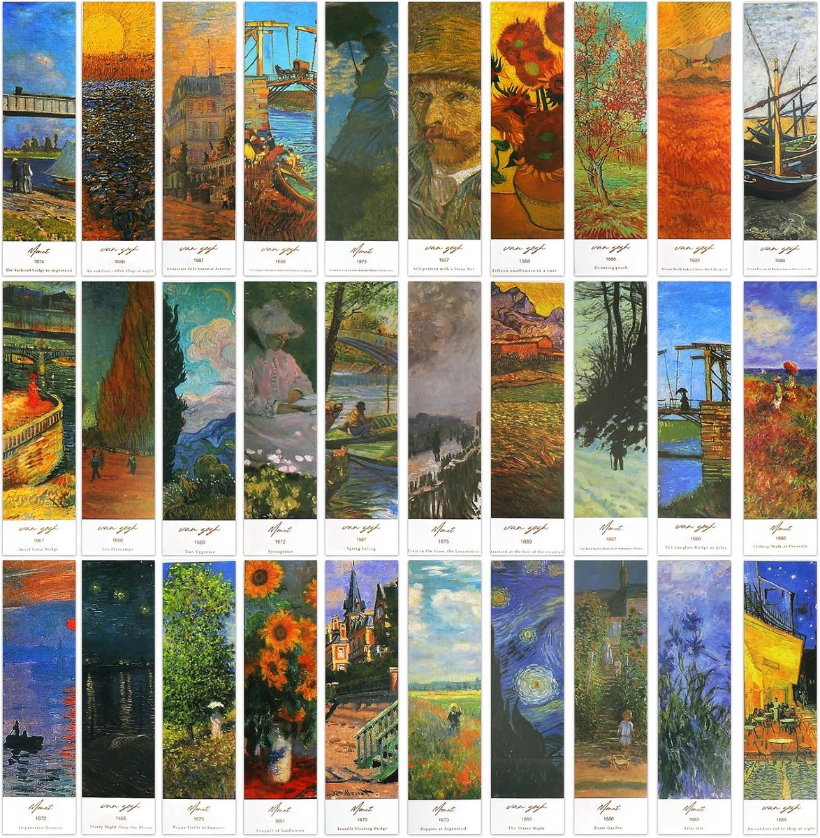 Kunstbladwijzerset 30 stuks - vintage design - Van Gogh & Monet-motieven - ideaal voor boekenliefhebbers - ShopVlot