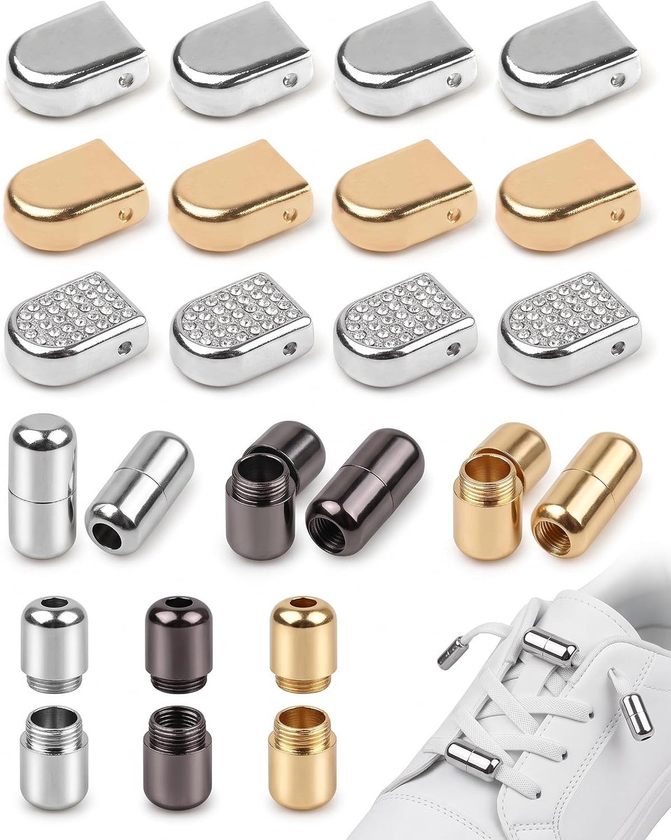 Schoenen veters snelsluiting - 18-delige set - zilver, goud, gunmetal - vernieuw je schoenen eenvoudig - ShopVlot