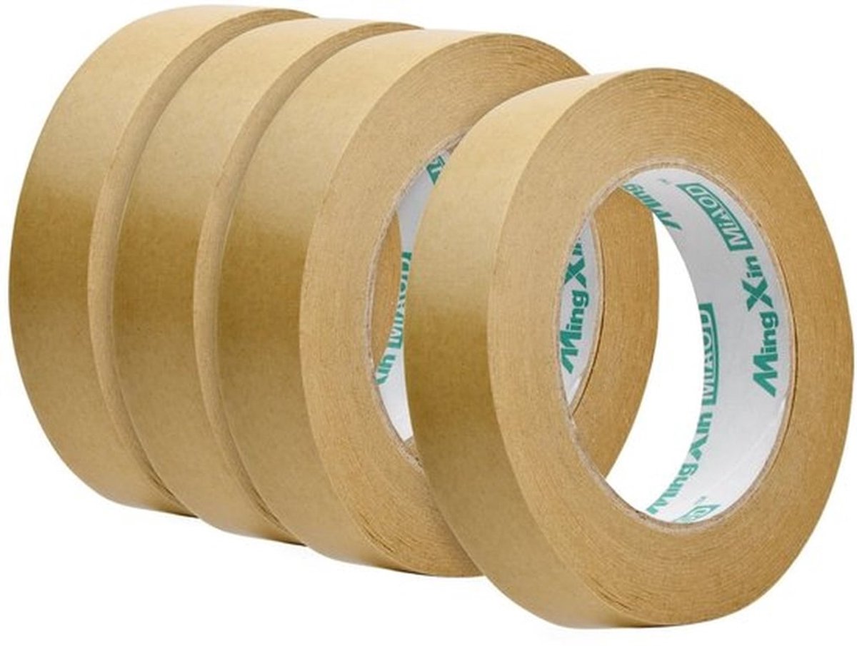 Verpakkingstape 25mm x 50m - Kraft Papier - 4 Rollen - Recyclebaar - Sterke Hechting - Handmatig Scheurbaar - Papierband