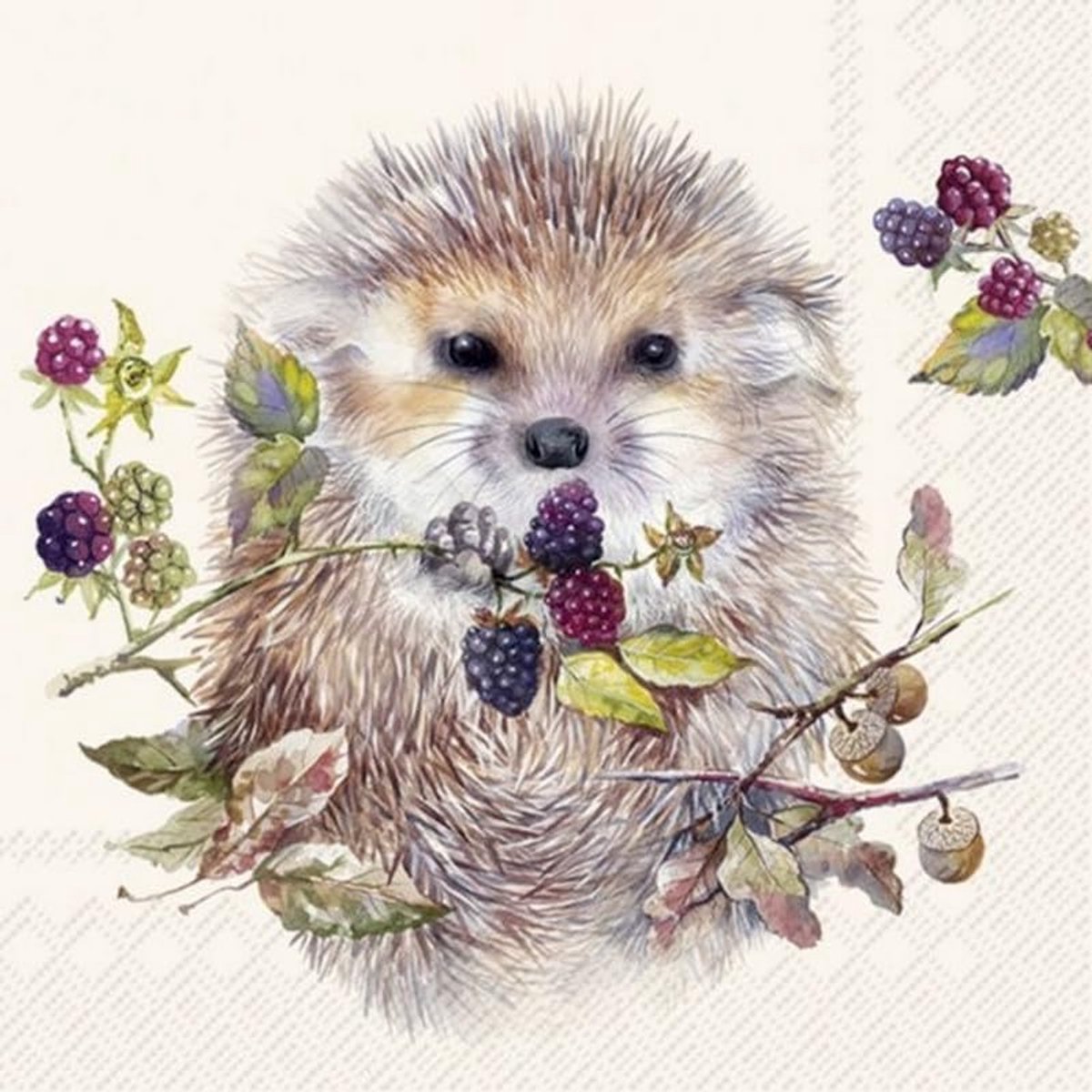 Servetten herfst egels op bosbessen - papieren servetten 33x33cm - 20 stuks - perfect voor tafeldecoratie - ShopVlot