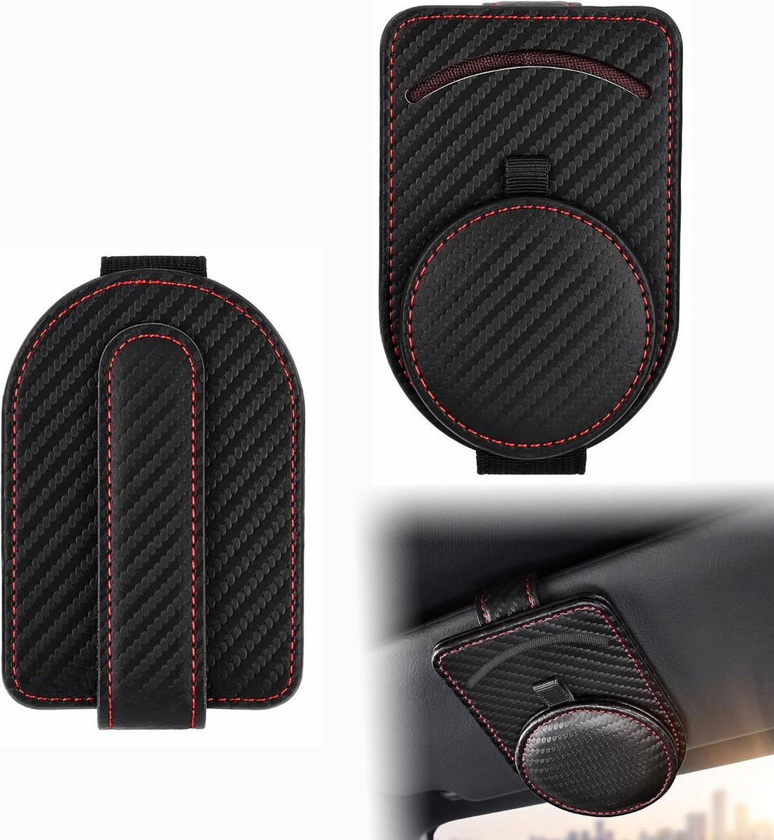 Brillenhouder voor autozonneklep - magnetisch leer - carbon design - beschermt uw brillen - ShopVlot