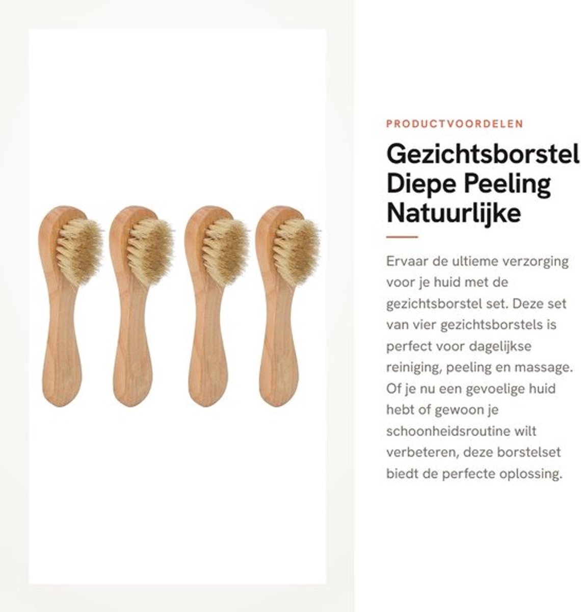 Gezichtsborstel voor Diepe Peeling - 4 Stuks - Grashouten Handvat - Natuurlijke Zwijnenharen - Dagelijkse Reiniging - Massage - Scrubborstel
