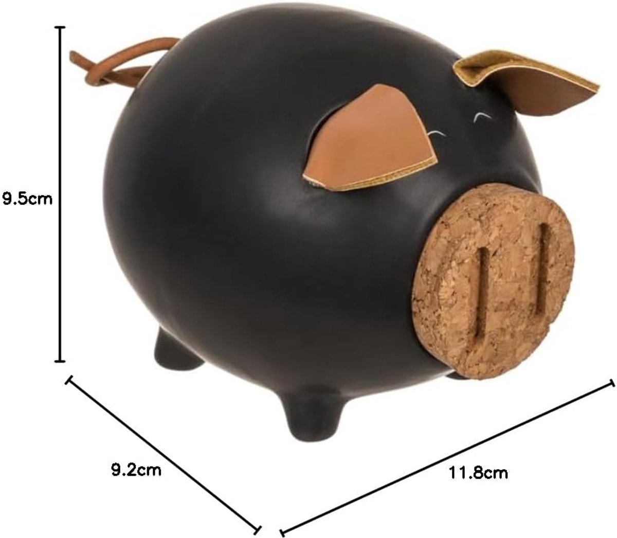 Spaarpot varkentje met oren - keramisch zwart - originele spaarpot met kurken sluiting - leuk als cadeau - ShopVlot