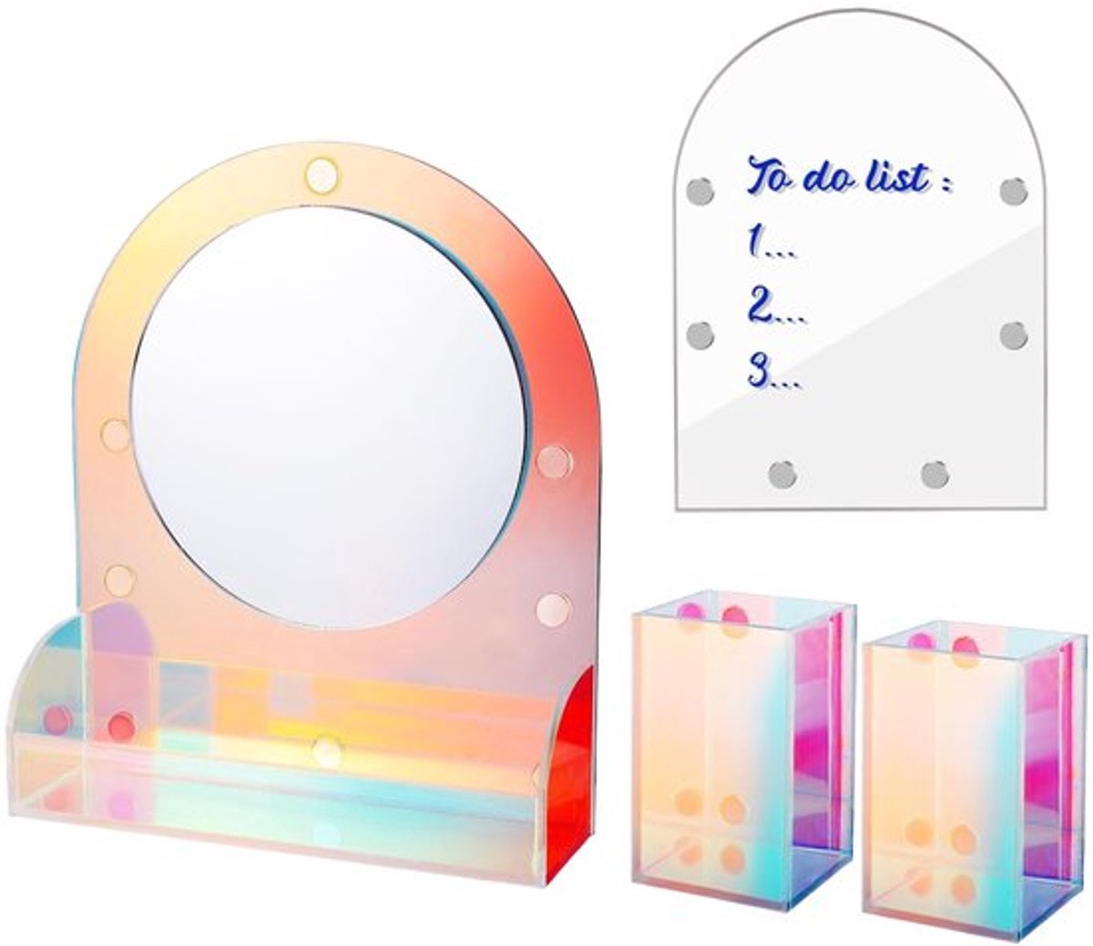 Pennenhouder Magnetisch - Acryl Spiegel - Whiteboard - Bureau Organizer - Schoolspullen - 4-delige Set - Magnetische Pennenhouder