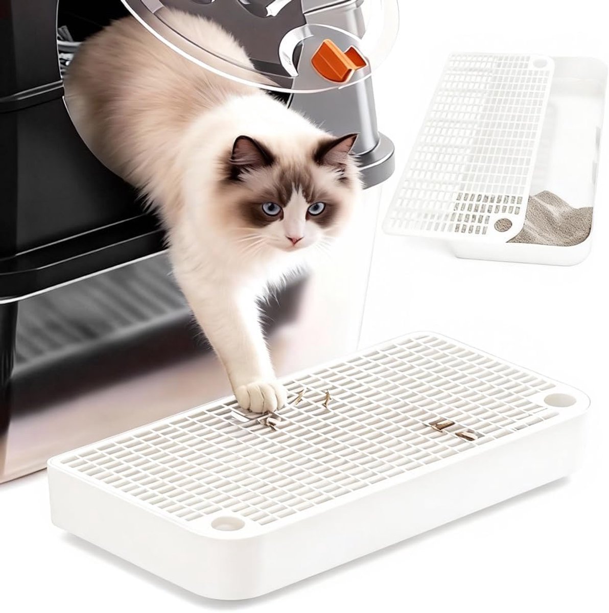 Kattenbaktrap met filterfunctie - 32 x 16 x 4 cm - Wit - Houdt de omgeving schoon - ShopVlot