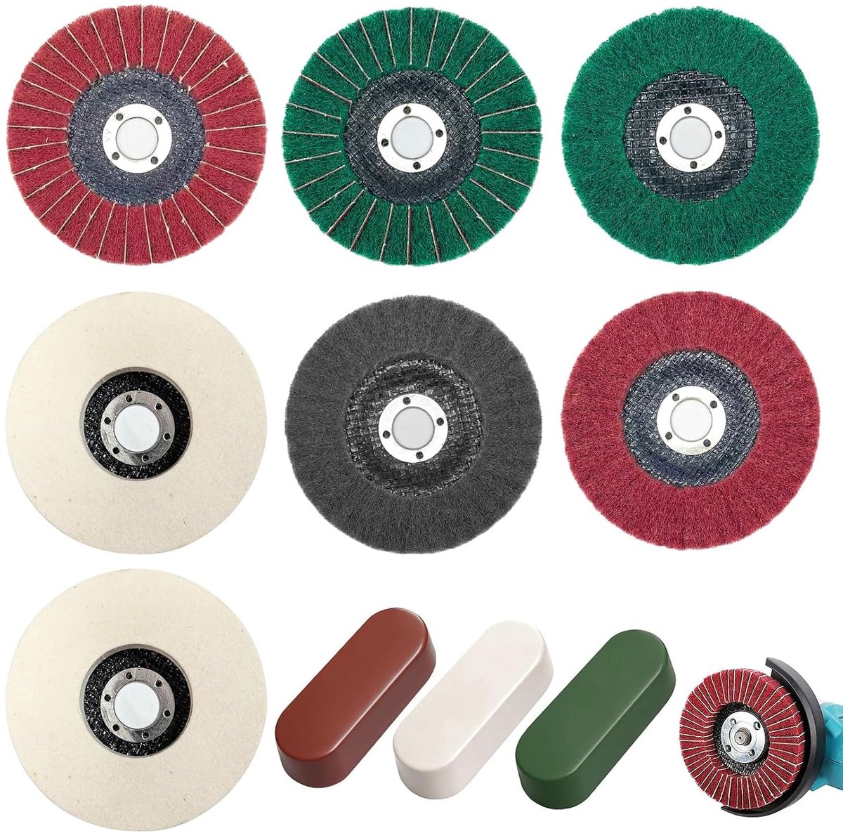 Slijp- en polijstschijven 115 mm - 10-delige set - nylonvezel en wol - voor roestverwijdering en polijsten - ShopVlot