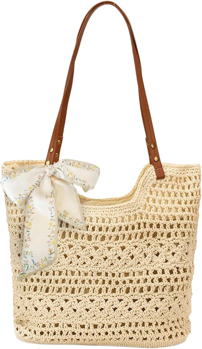 Handtas van stro voor dames - gebreide schoudertas - bohemian stijl - ideaal voor strandvakanties - ShopVlot