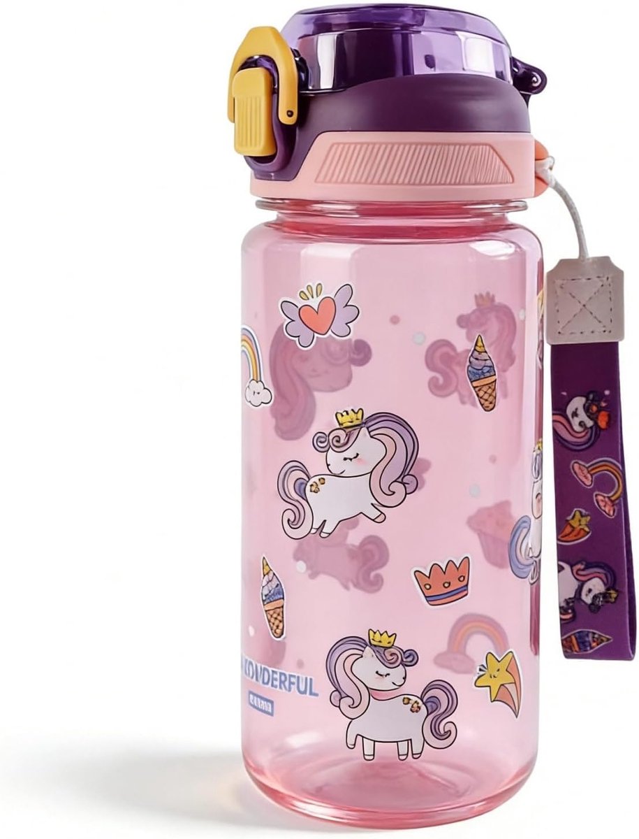 Drinkfles voor kinderen 600 ml - eenhoorn - lekvrij - gemakkelijk te reinigen - ShopVlot