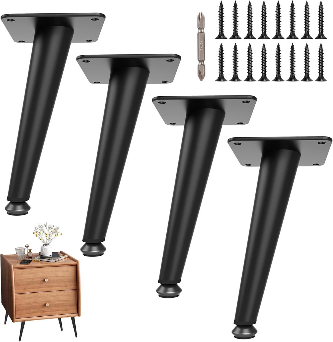 Meubelpoot 15 cm - Zwart met hoekige metalen afwerking - Modern design - Ideaal voor kasten en tafels - ShopVlot
