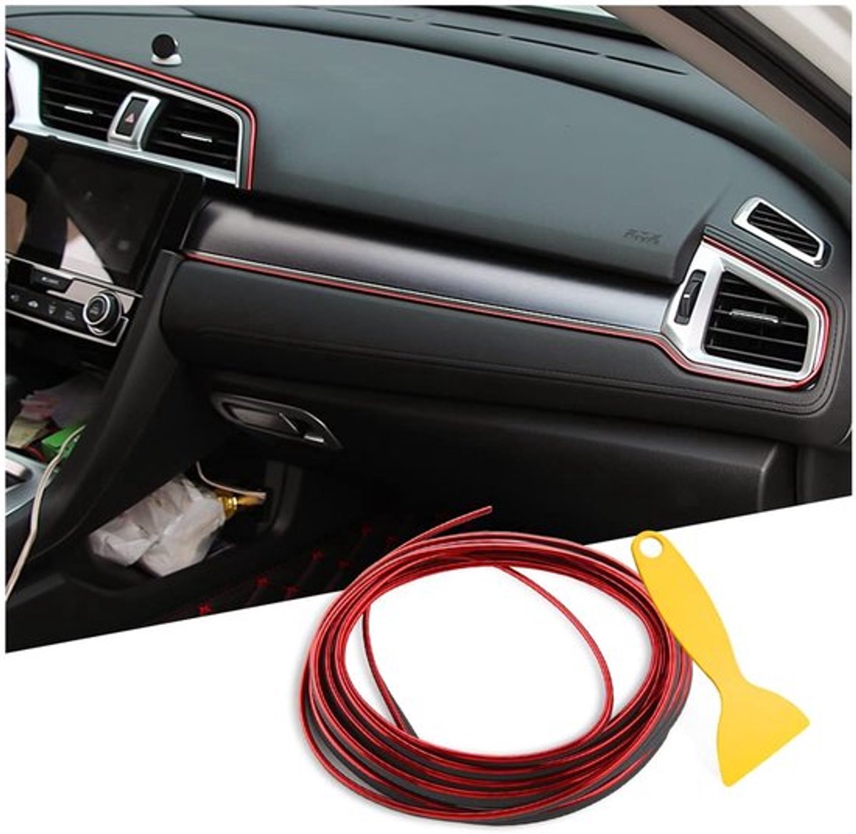 Sierlijst voor Auto-Interieur - Decoratieve Lijn voor Alle Auto's (Rood)