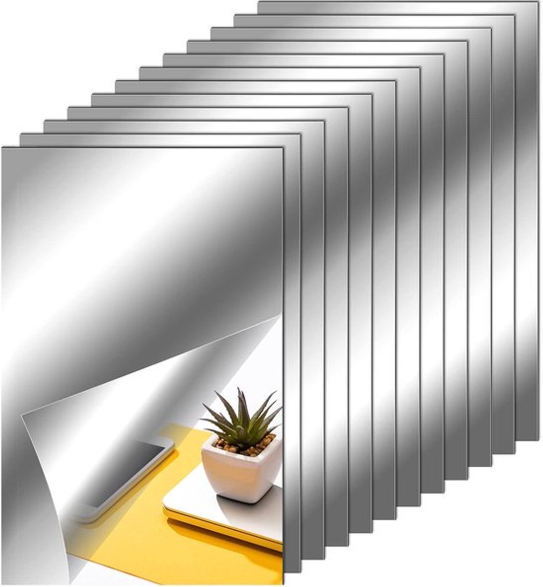 Flexibele spiegelplaten - Zelfklevende spiegeltegels - Eenvoudige montage - 12 stuks 10 x 15,5 cm - Wanddecoratie - Geschikt voor badkame...