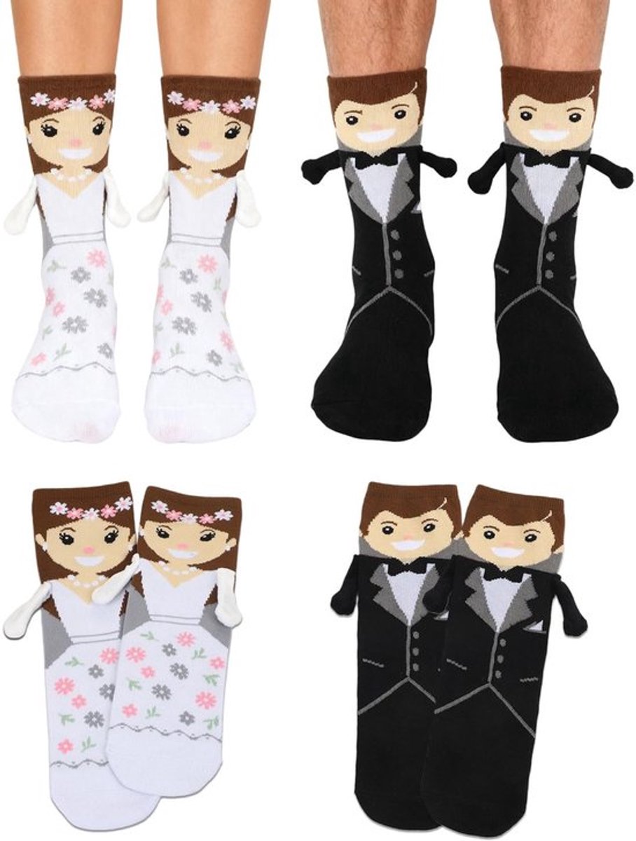 TrouwSokken Huwelijksgeschenken - Katoenen Sokken - Bruidspaar - Grappige Cadeaus - Maat 36-41 / 42-46 - Ademend en Comfortabel - Huwelijksokken