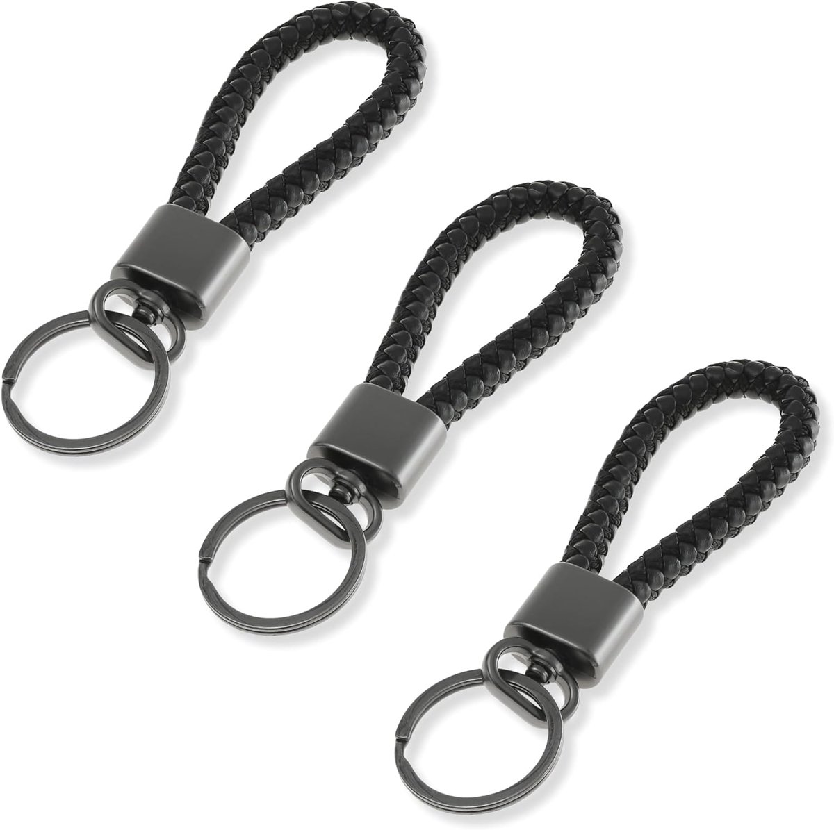 Leren sleutelhangers set van 3 - zwart leer - met lus - ideaal voor organisatie - ShopVlot