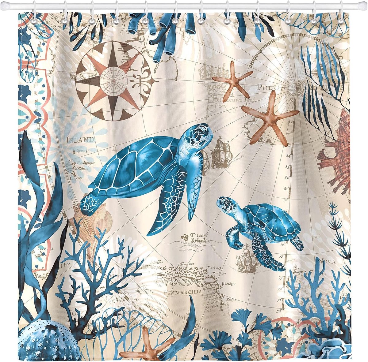 Douchegordijn zeeschildpad 182 x 182 cm - polyester - waterafstotend - stijlvol voor badkamer - ShopVlot