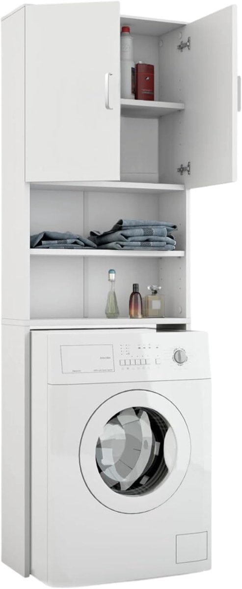 Wasbakkast - Hoog badkamerkast - MDF hout - Opbergruimte voor wasmachine of toilet - ShopVlot
