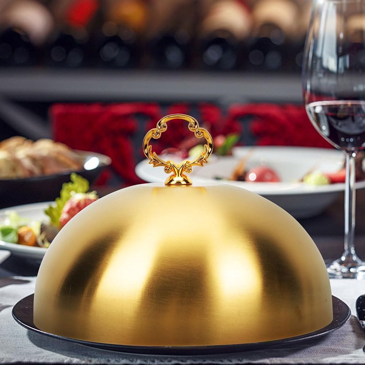 Stalen Bordenbel 30 cm - Hoge kwaliteit eetbel - Elegante gouden afwerking - Ideaal voor het warmhouden van steak - ShopVlot