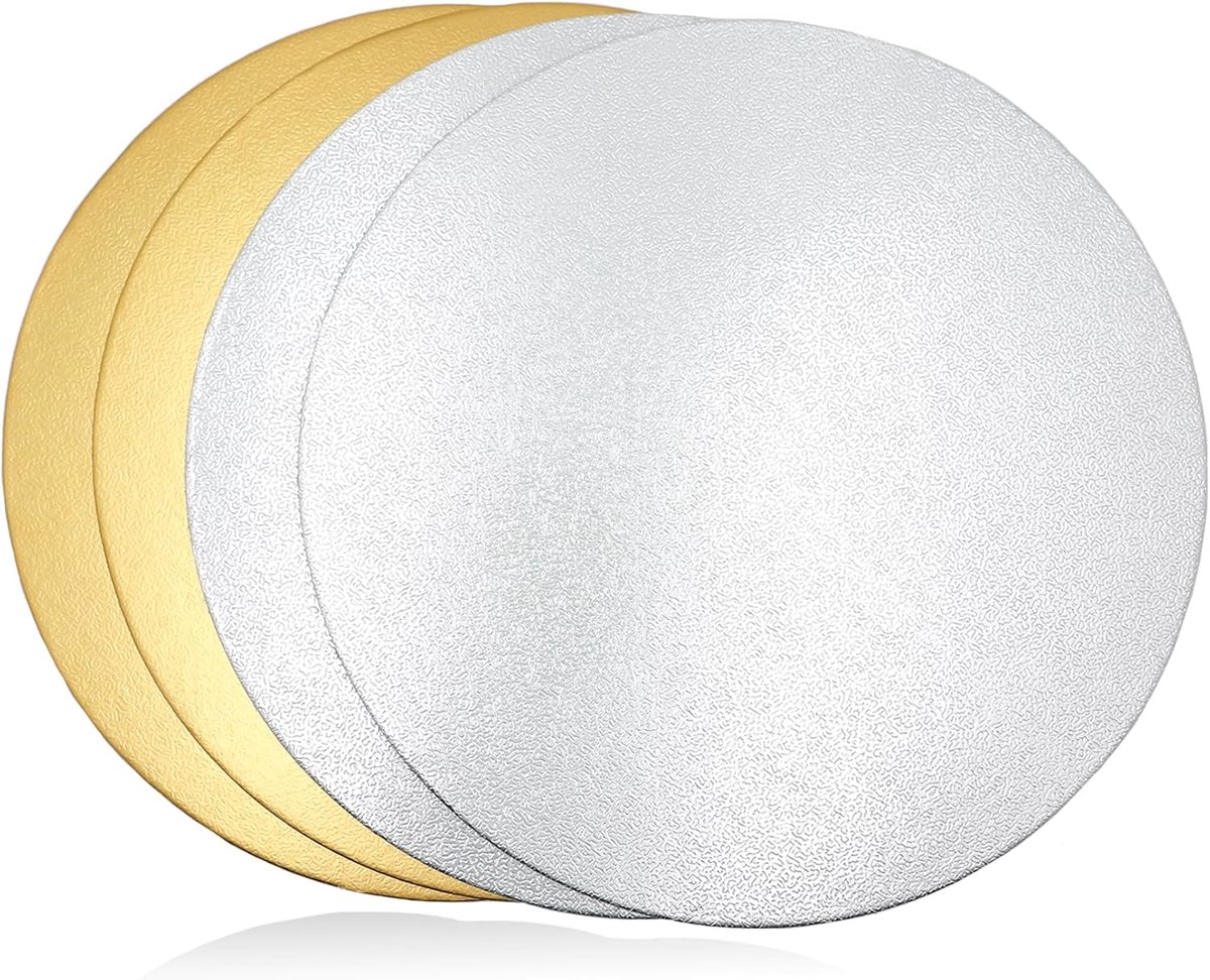 Taartplaten 8 Inch Rond - Zilver en Goud - 2mm Dikke Cake Drum - Herbruikbaar voor Verjaardags- en Bruiloftstaarten - ShopVlot