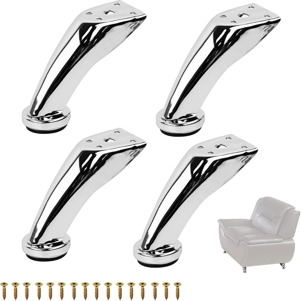 Meubelpoten 9,5 cm - metalen poten voor meubels - met antislip rubberen basis - ShopVlot