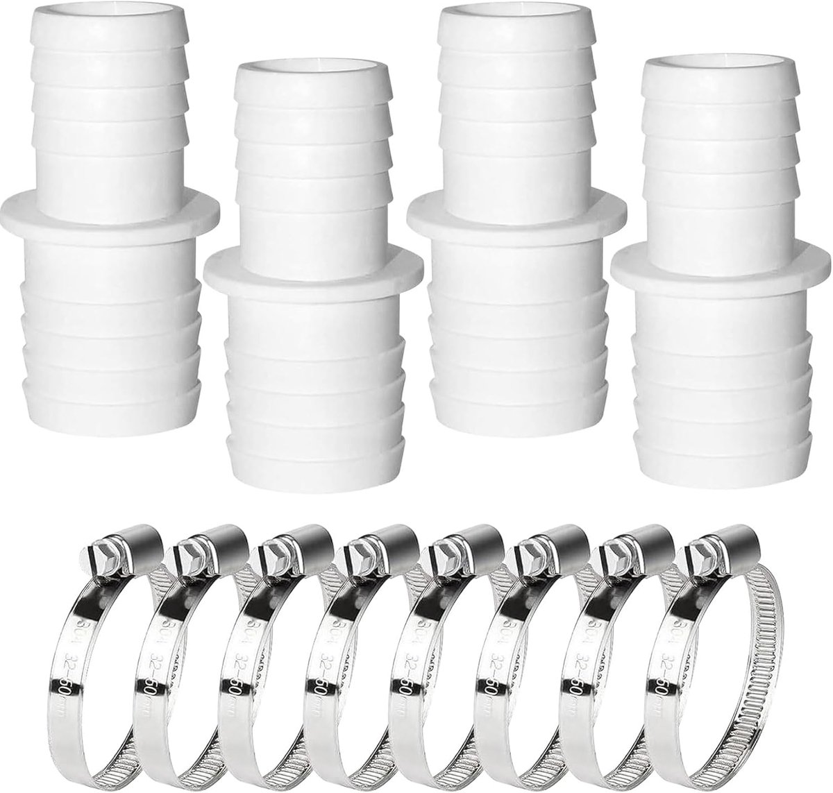 Poolslangconnector 32mm-38mm - 4 stuks - RVS slangklemmen - Ideaal voor zwembadfilterpompen - ShopVlot