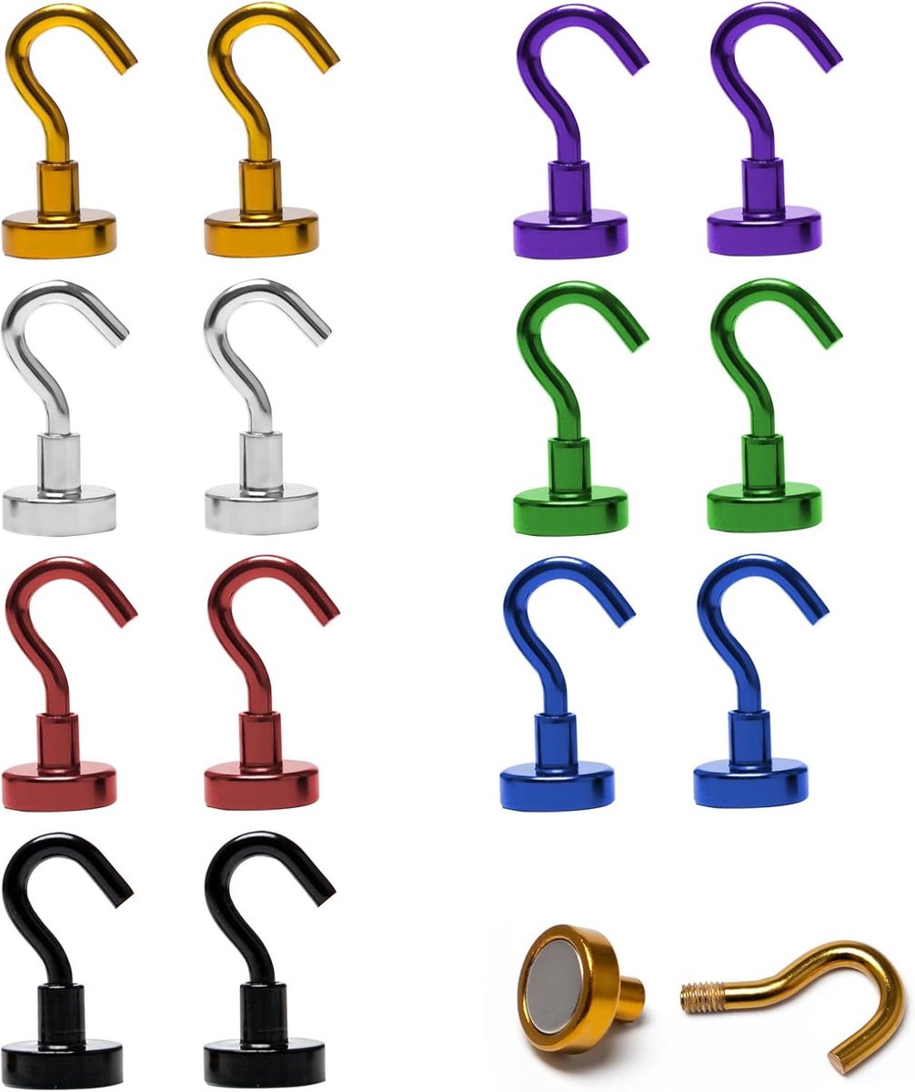 Magnetische haken pack van 14 - extra sterke neodymium haken - kleurrijk - ideaal voor keuken en plafond - ShopVlot