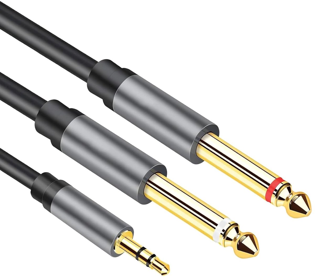 3.5mm Jack naar Dual 6.35mm Mono Y Audio Kabel 2m - Nylon Geheel - Lage Signaalverliezen - Ideaal voor Muzikanten - ShopVlot