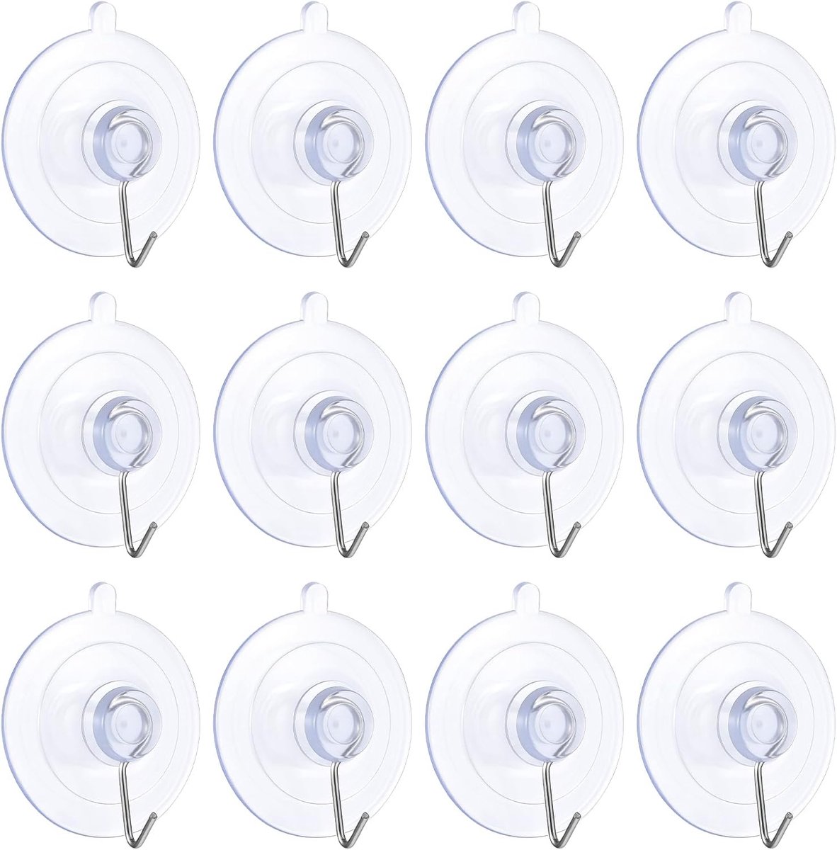 Zuignaphaken 12 stuks - 4,5 cm - transparant pvc en roestvrij staal - ideaal voor badkamer en keuken - ShopVlot