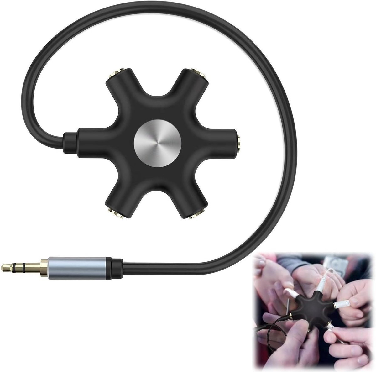 Audio splitter 5-jack 3.5mm - goudgeplated - voor samenspel van muziek - deel muziek met vrienden - ShopVlot