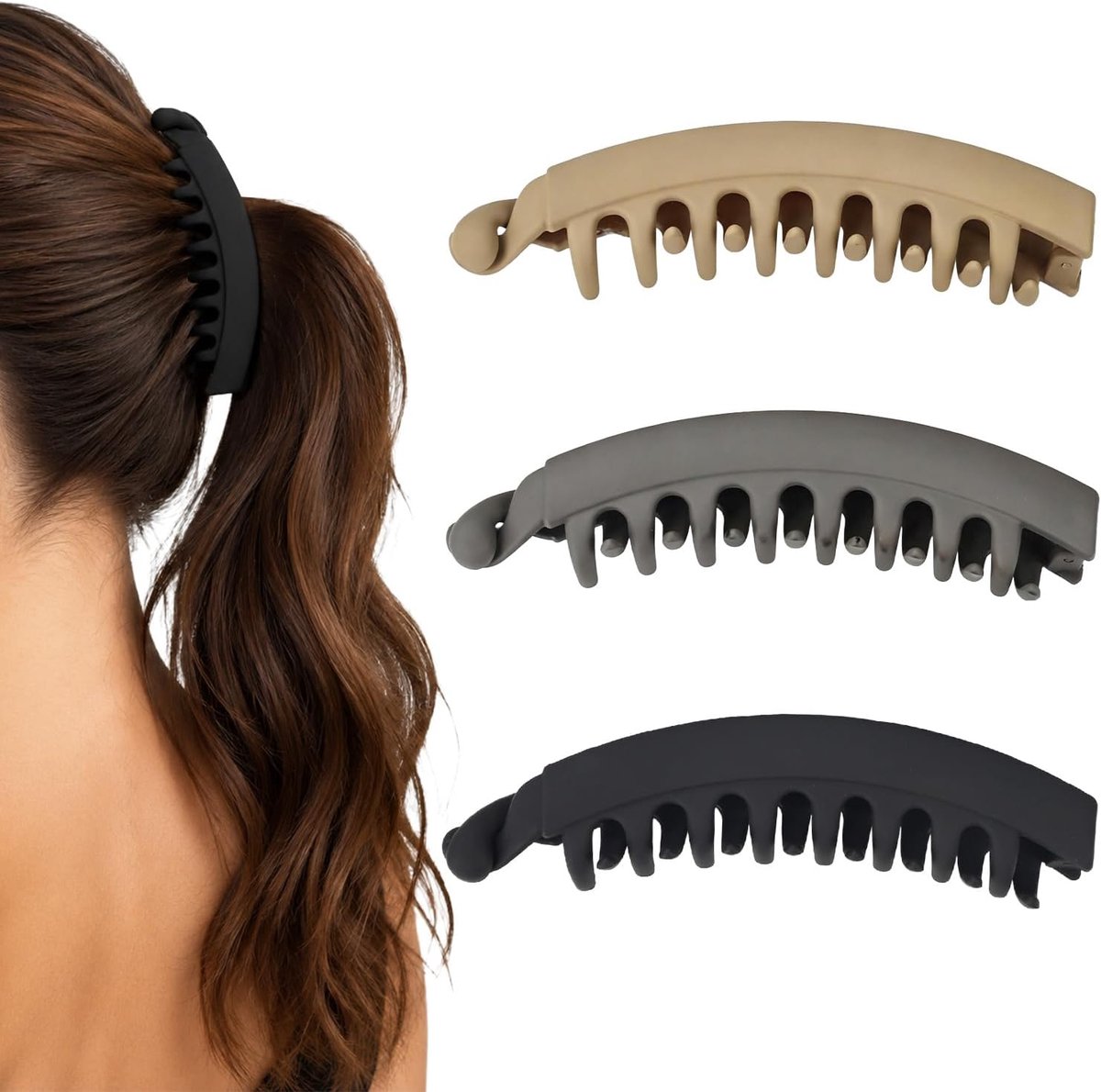 Haarclips set - 3 stuks matte bananenvorm - antislip dubbele kam - stijlvol en modern - ShopVlot