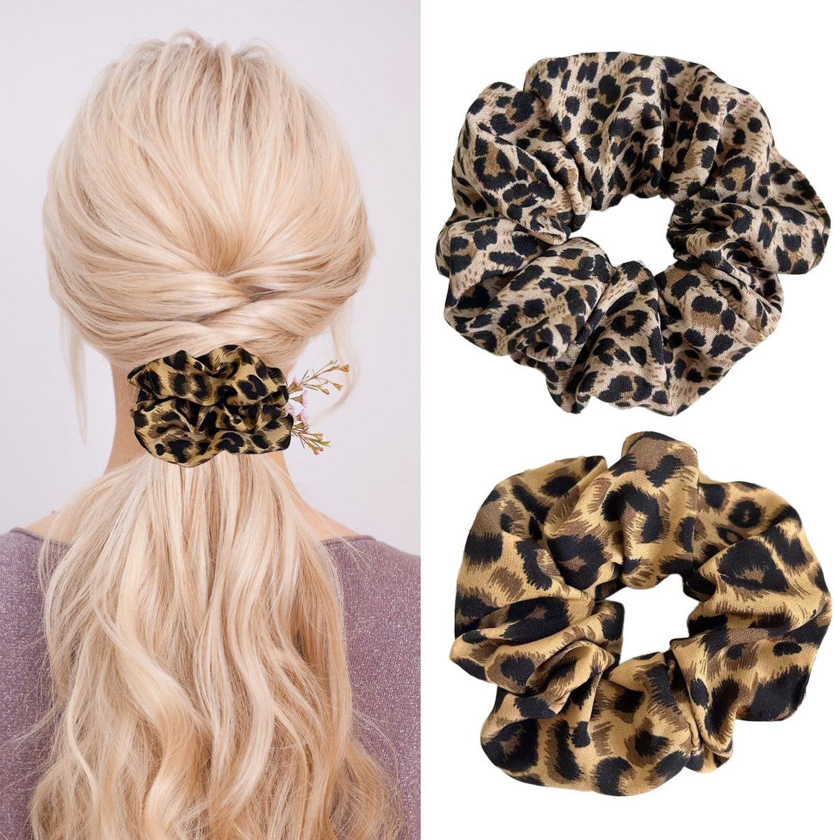 Scrunchies set van 2 - luipaardprint - zachte elastische haaraccessoires - trendy accent voor kapsels - ShopVlot