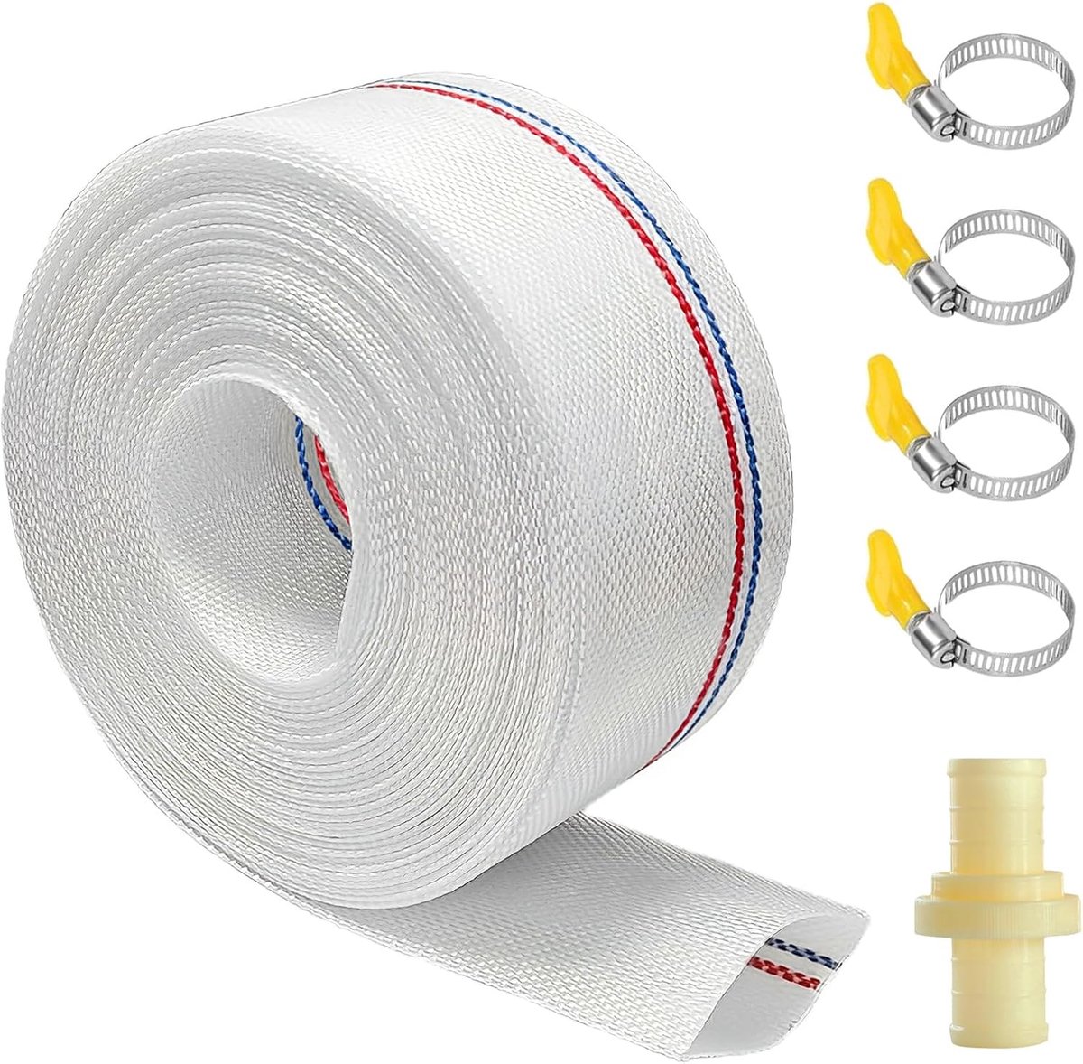 Flexibele slangen 32 mm - 10 meter platte slang - met 4 RVS klemmen - ideaal voor industrieel gebruik - ShopVlot