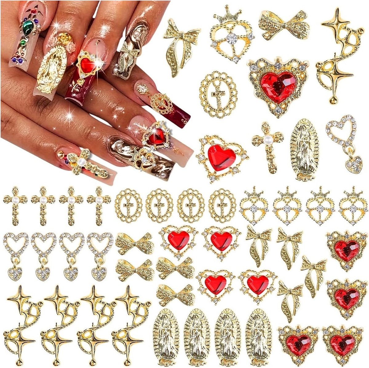 Nail Charms 40 Stuks - Diverse Stijlen - Glanzend Metaal en Parels - Perfect voor Acryl Nagels - ShopVlot
