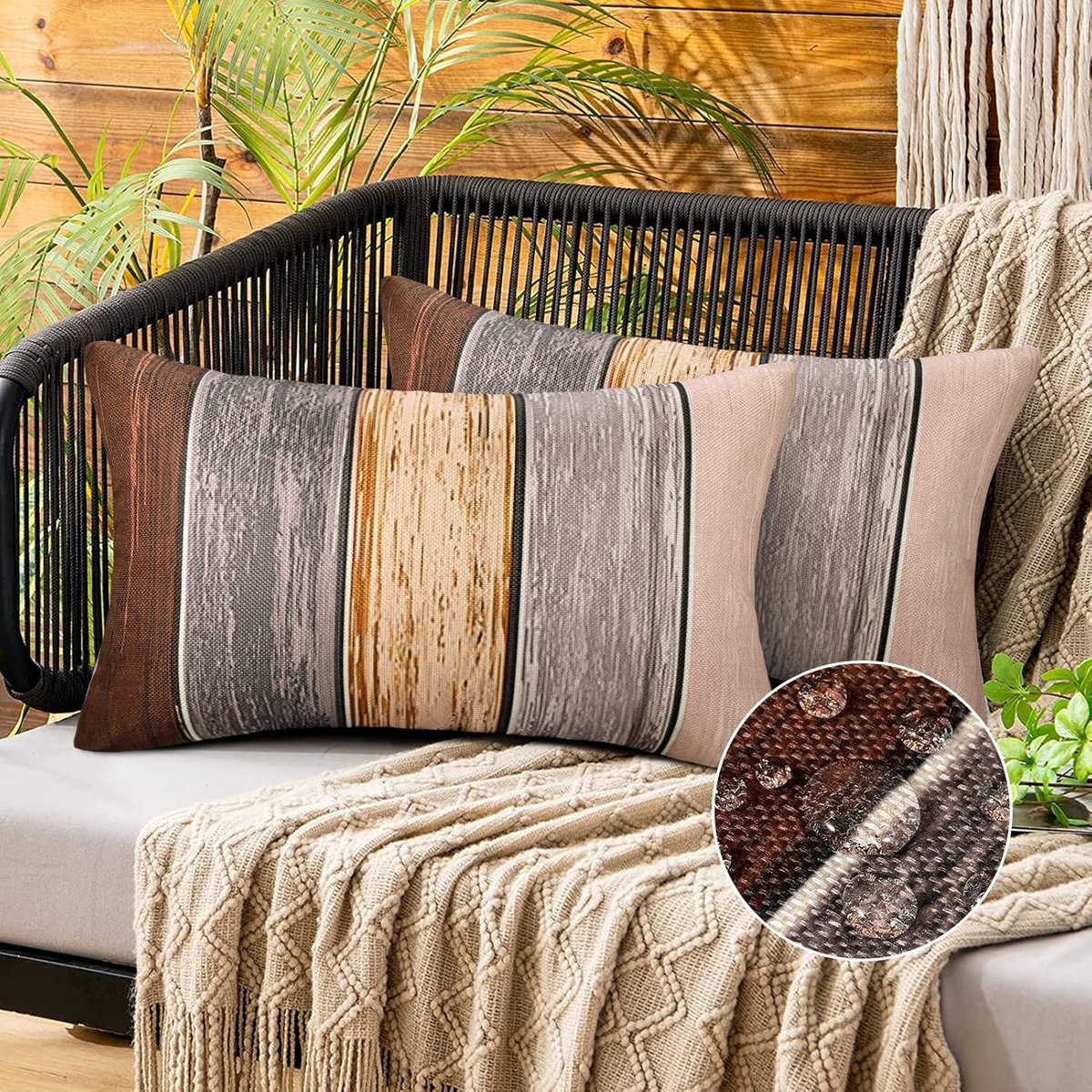 Kussenhoes set van 2 50 x 30 cm - Linnen look - Bruin grijs - Ademend voor woonkamer - ShopVlot
