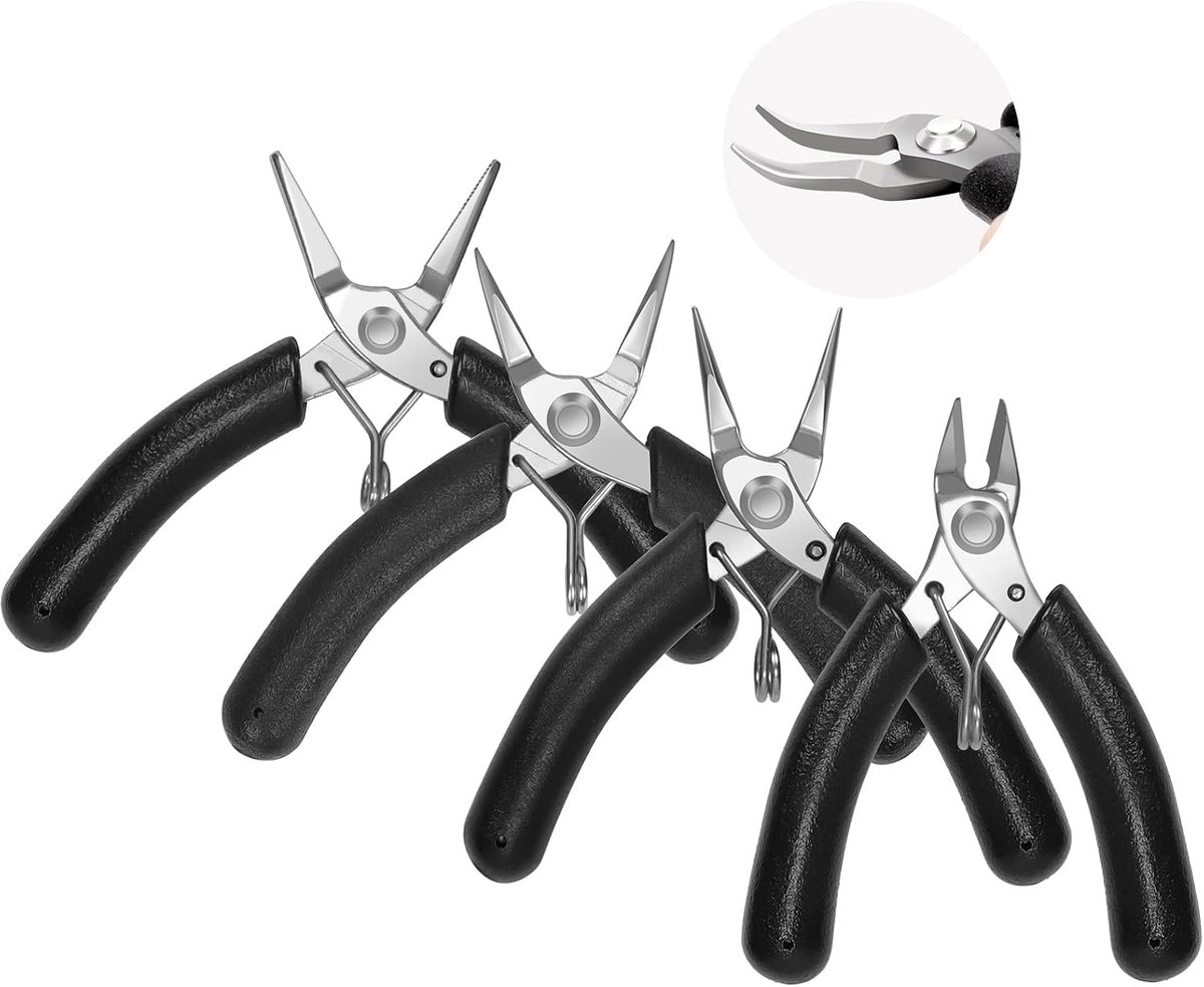 Juweliersgereedschap set 4-delig - Naald-, ronde en gebogen tang - Draadknipper - Perfect voor sieraden maken - ShopVlot