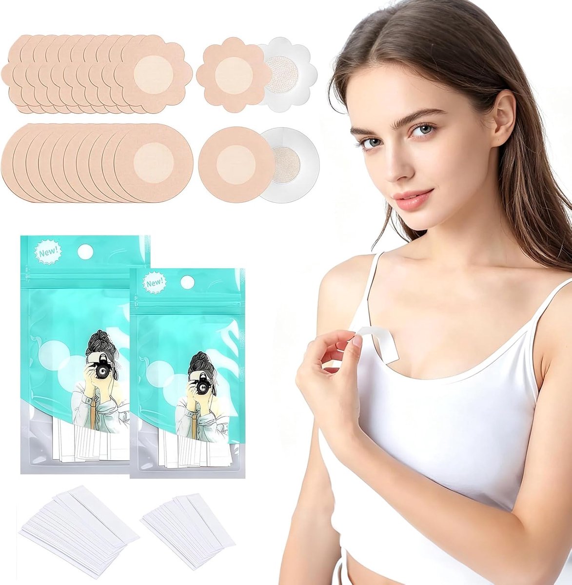 Body tape 72 strepen en 20 borsttape - dubbelzijdig transparant - waterdicht en huidvriendelijk - ideaal voor kleding - ShopVlot