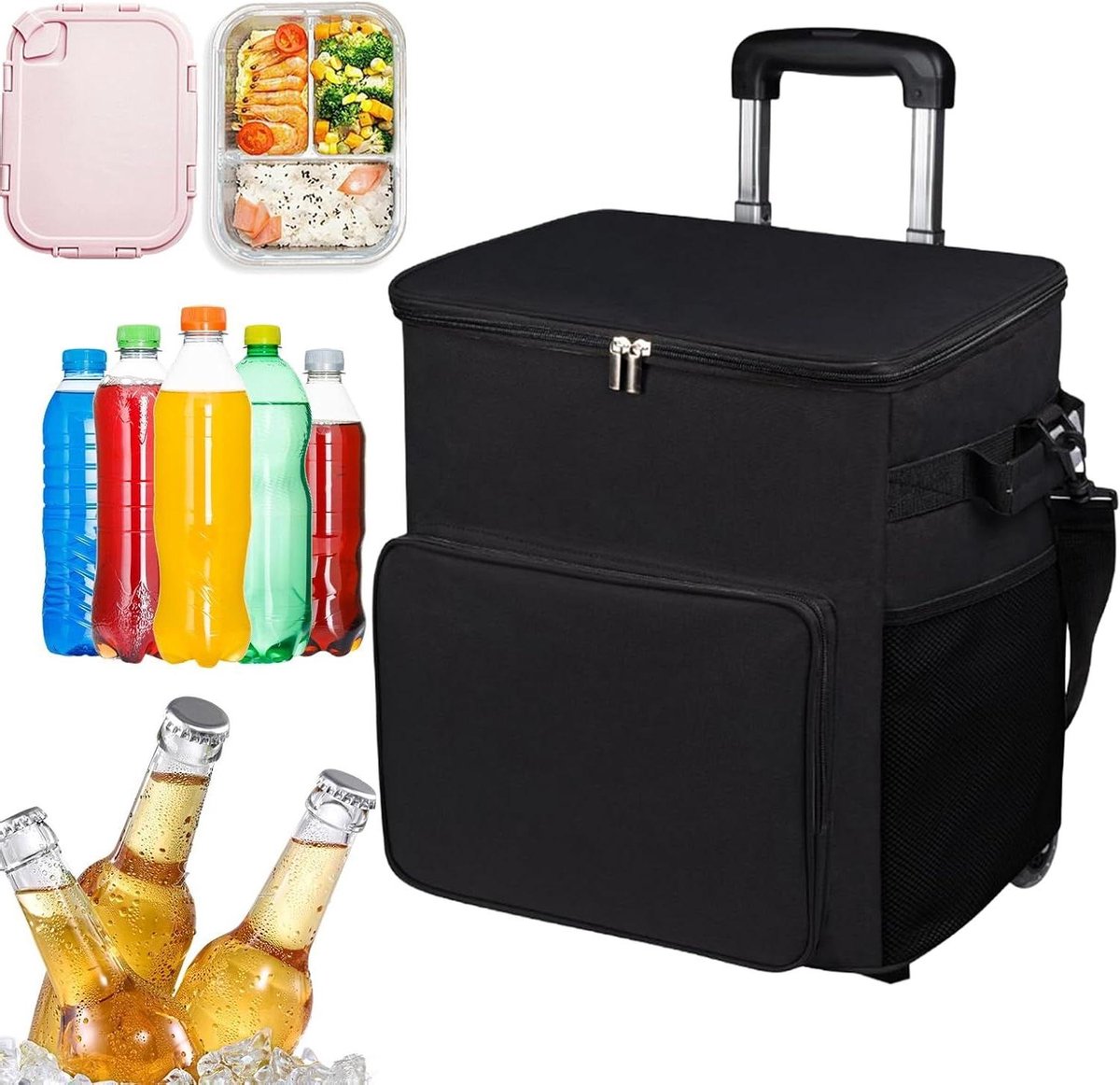 Koelbox op wielen - Trolley koeltas - Buitenactiviteiten - 35 liter inhoud - 2.2 kg - Zwart