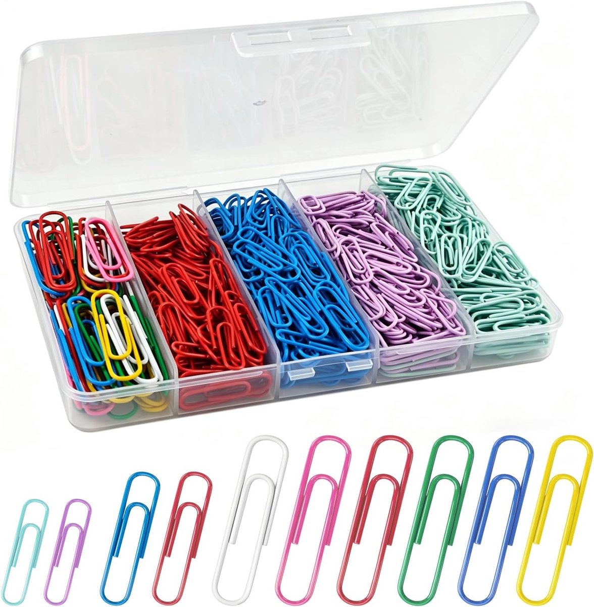 paperclips kleurrijk 500 stuks - grote en kleine maten - met coating - ideaal voor kantoor en school - ShopVlot