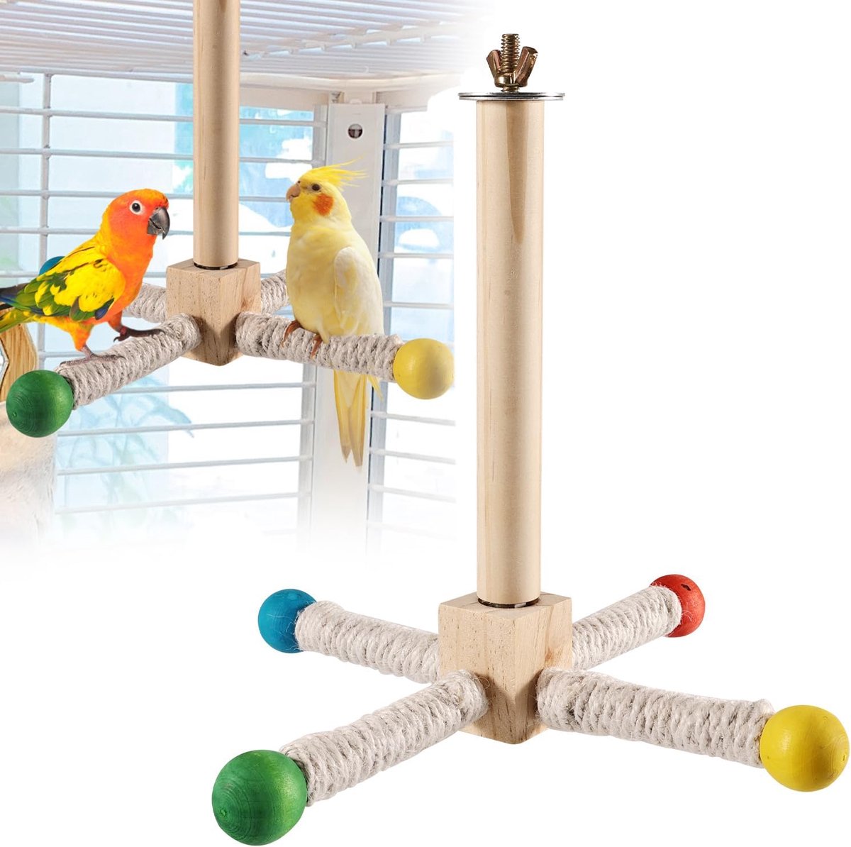 Vogel Speelgoed 360° Draaibaar - Houten Carousel - Hangende Speelstand voor Vogelkooien - Stimuleert Spel en Beweging - ShopVlot