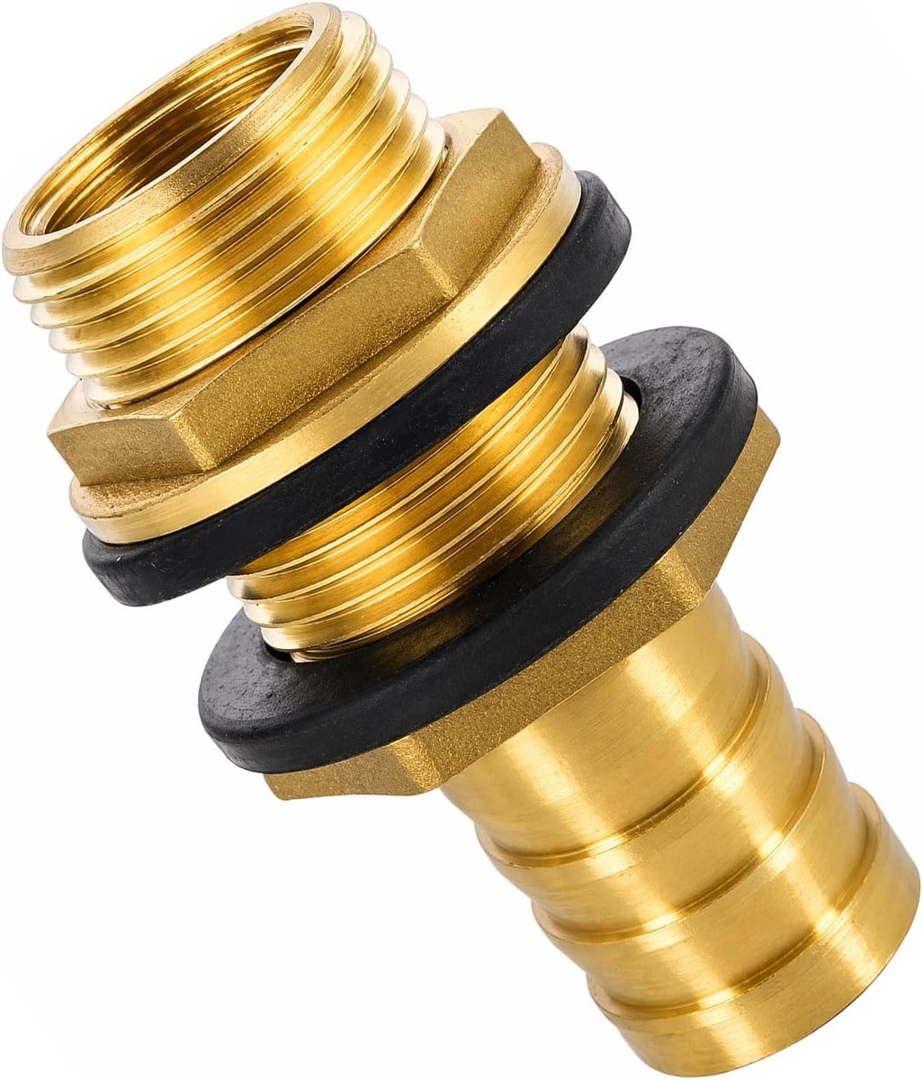 Messing tankdoorvoer 3/4 inch - regentondoorvoer - met slangtuit - ideaal voor watertanks - ShopVlot